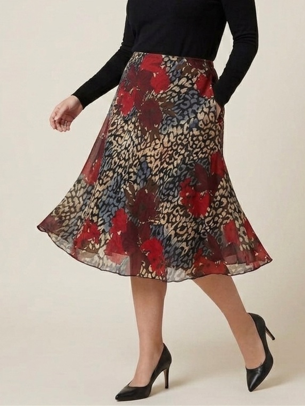 Just for Wraps by Wrapper Skirt Sz M Gorgeous Roses Elastic Waist A-line